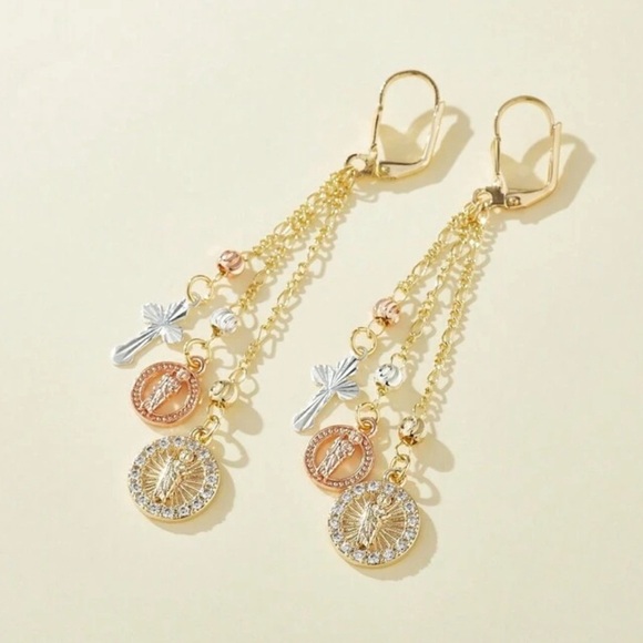 2/$30🌵 Religious Icon Earrings Virgin Mary Chain Dangle Delicate Jewelry NEW - Picture 6 of 8